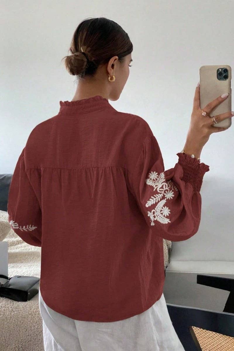 CWTBLL3998_EMBROIDERED FLORAL BUTTON FRONT CARDIGAN SHIRT