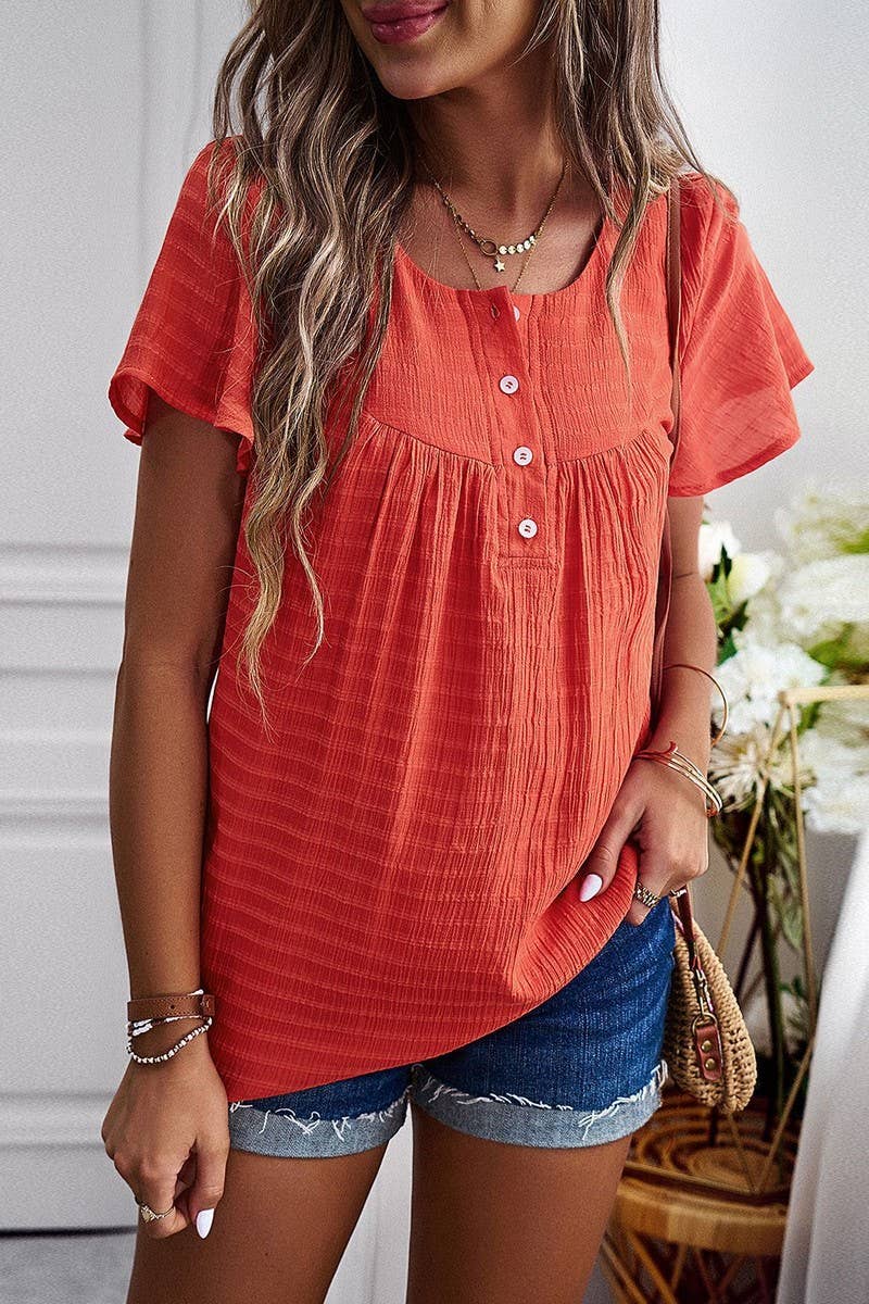 CWTBLS0274_Button Neck Short Sleeve Top