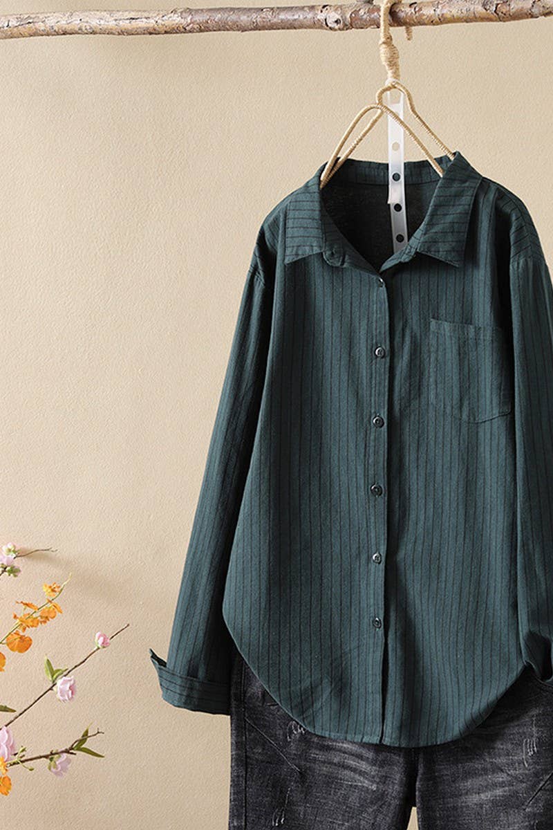 CWTSTL2248_LOOSE CASUAL STRIPED LONG SLEEVE SHIRT TOP