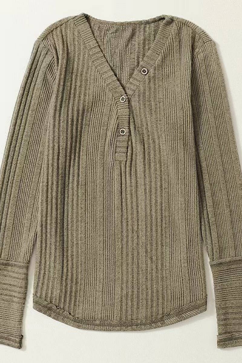 CWTBLL01081_CASUAL V NECK SOLID LONG SLEEVE BLOUSE