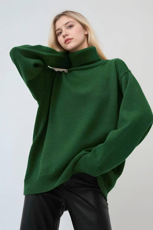 CWOSWL07653_LOOSE HALF-HIGH COLLAR SOLID COLOR SWEATER