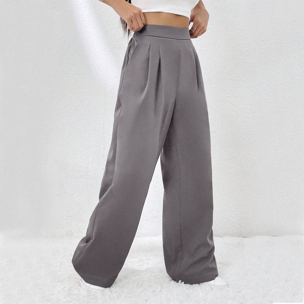 ELASTIC-WAIST POCKET STRAIGHT LEG WIDE-LEG PANTS