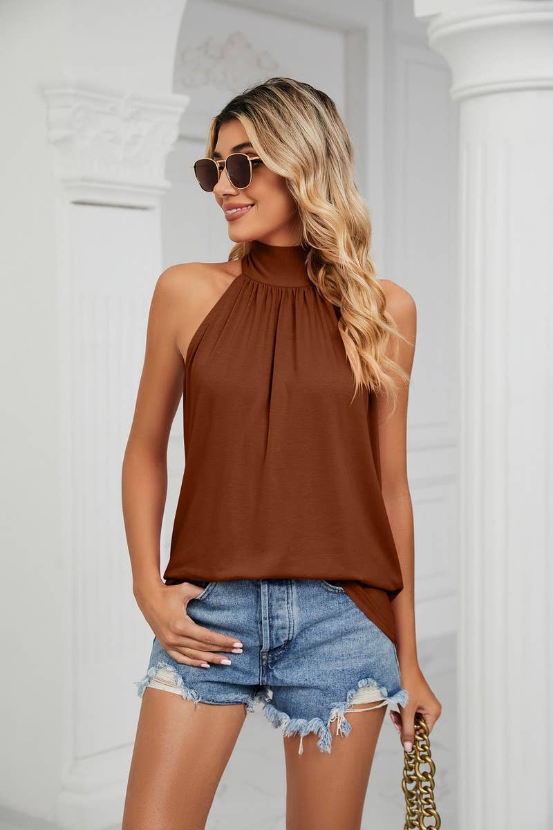 CWTTSL0233_Halterneck Back Tied Sleeveless Knit Top