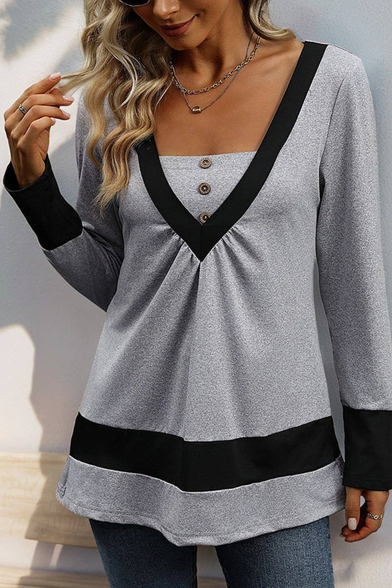 CWTTL1972_SIMPLE COLOR MATCHING CASUAL HOME T-SHIRT