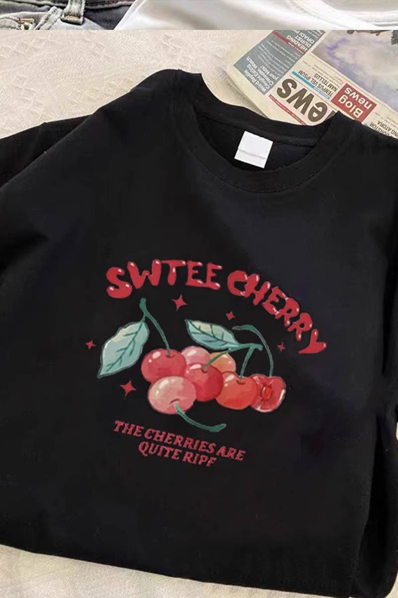 CWTTS0966_CHERRY PRINT CASUAL T SHIRT