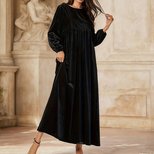 Fashionable round-neck velvet loose dress