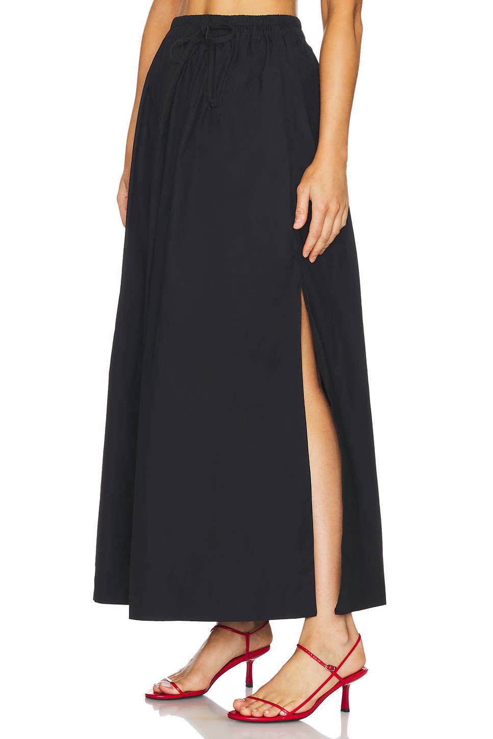 COTTON HIGH-WAISTED SLIT SOLID COLOR DRESS