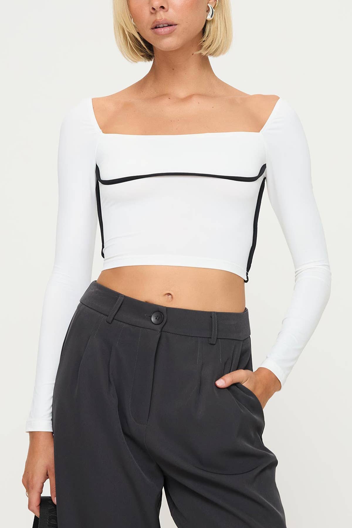 COLOR CONTRAST PATCHWORK SQUARE COLLAR SLIM SHIRT