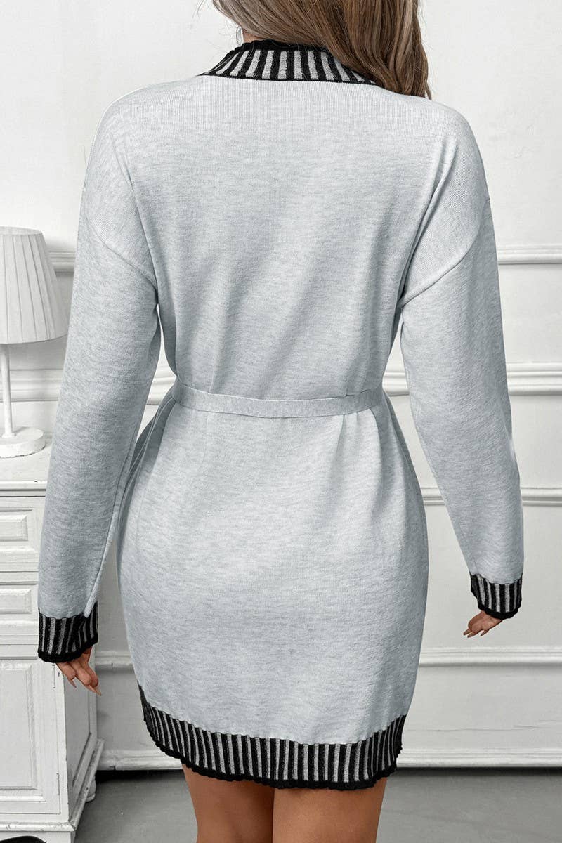CWDSD10583_STRIPED TRIM MOCK NECK COLORBLOCK SWEATER DRESS