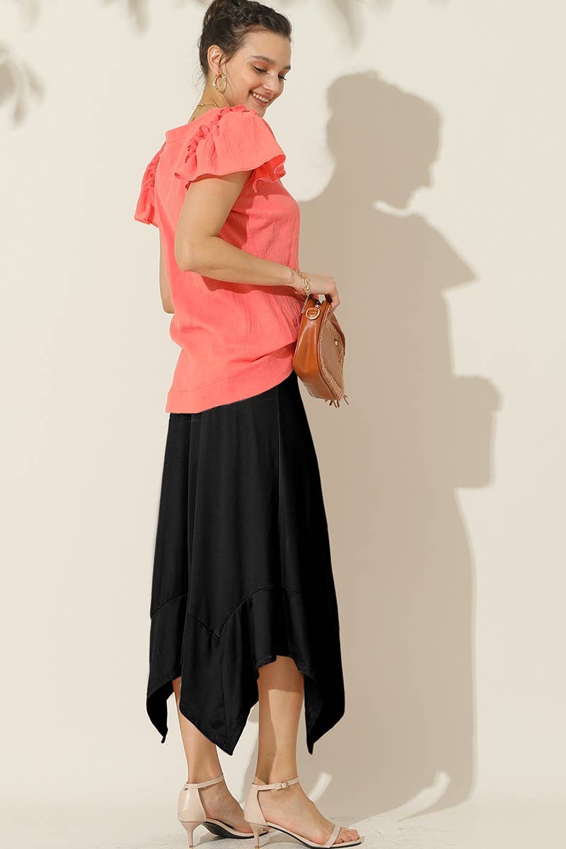 CWBLS118_HANDKERCHIEF HEMLINE WAIST LONG FLOWY SKIRT