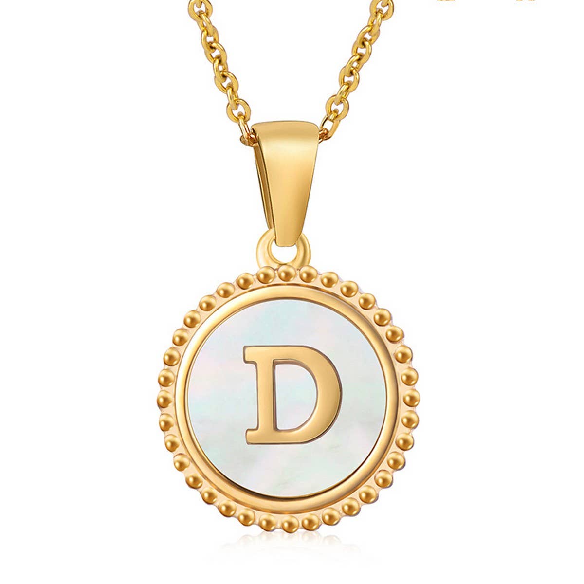 CWAJE1940_Simple Round White Shell Letter Necklace