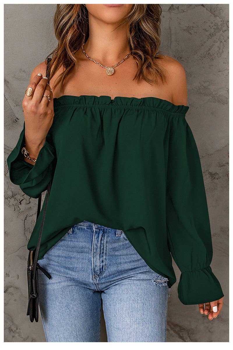 CWTBLL0859_SOLID COLOR PULLOVER SEXY OFF-SHOULDER TOP