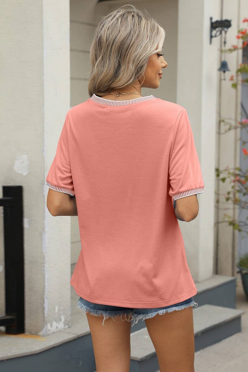 CWTBLS1699_LOOSE RIBBED ROUND NECK SHORT-SLEEVED T-SHIRT