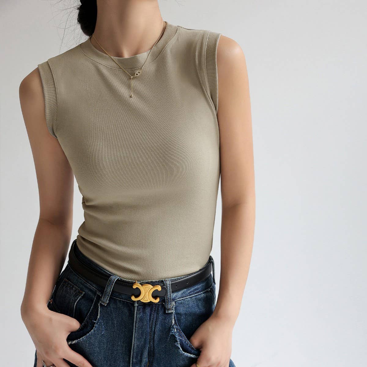 Pure Cotton Round Neck Basic Bottoming Tank Tops_CWTTK0800