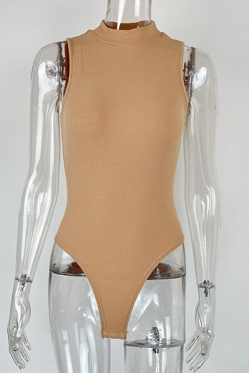 CWSJS1377_SUMMER SEXY HALF TURTLENECK SLEEVELESS BODYSUIT