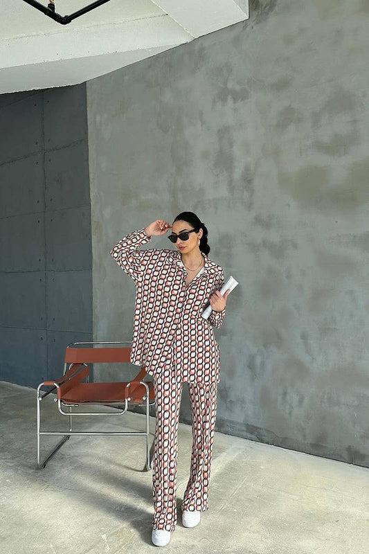 CWSPJ0399_SATIN PRINT CARDIGAN PANTS PAJAMAS TWO-PIECE SET