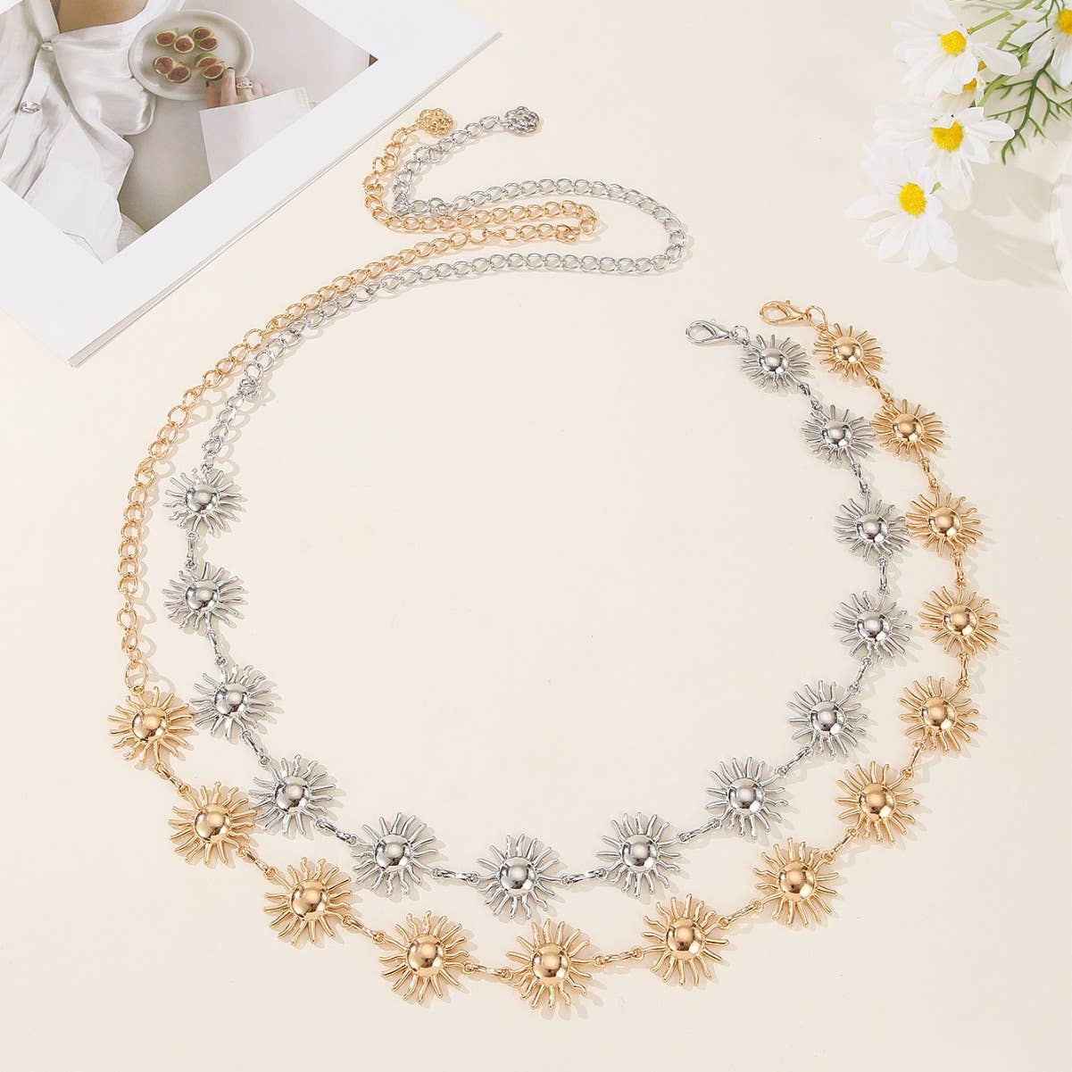Golden sunflower metal adjustable waist chain