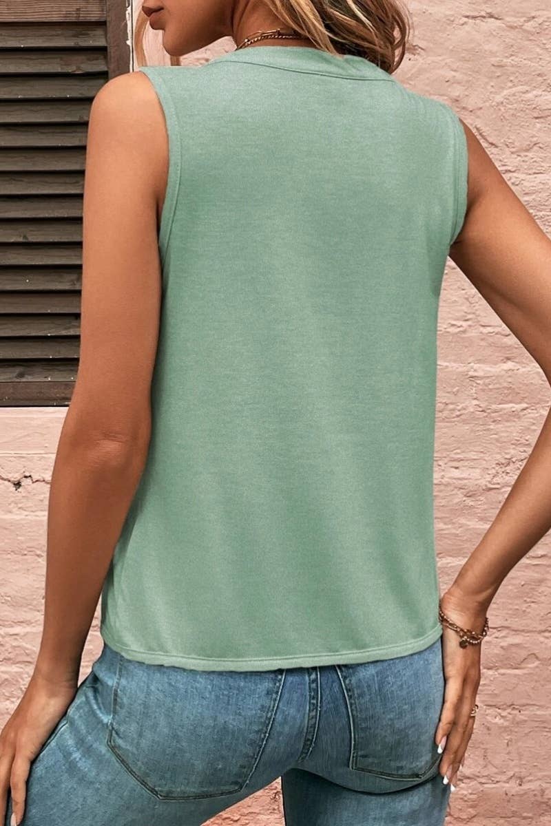 CWOV0331_SUMMER FASHION PLEATED V-NECK TANK TOP
