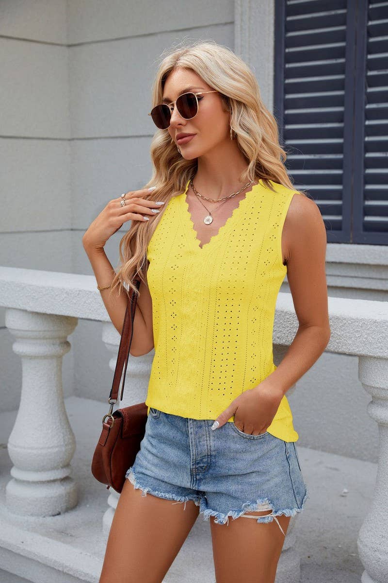 CWTTSL0238_V-Neck Sleeveless Knit Top