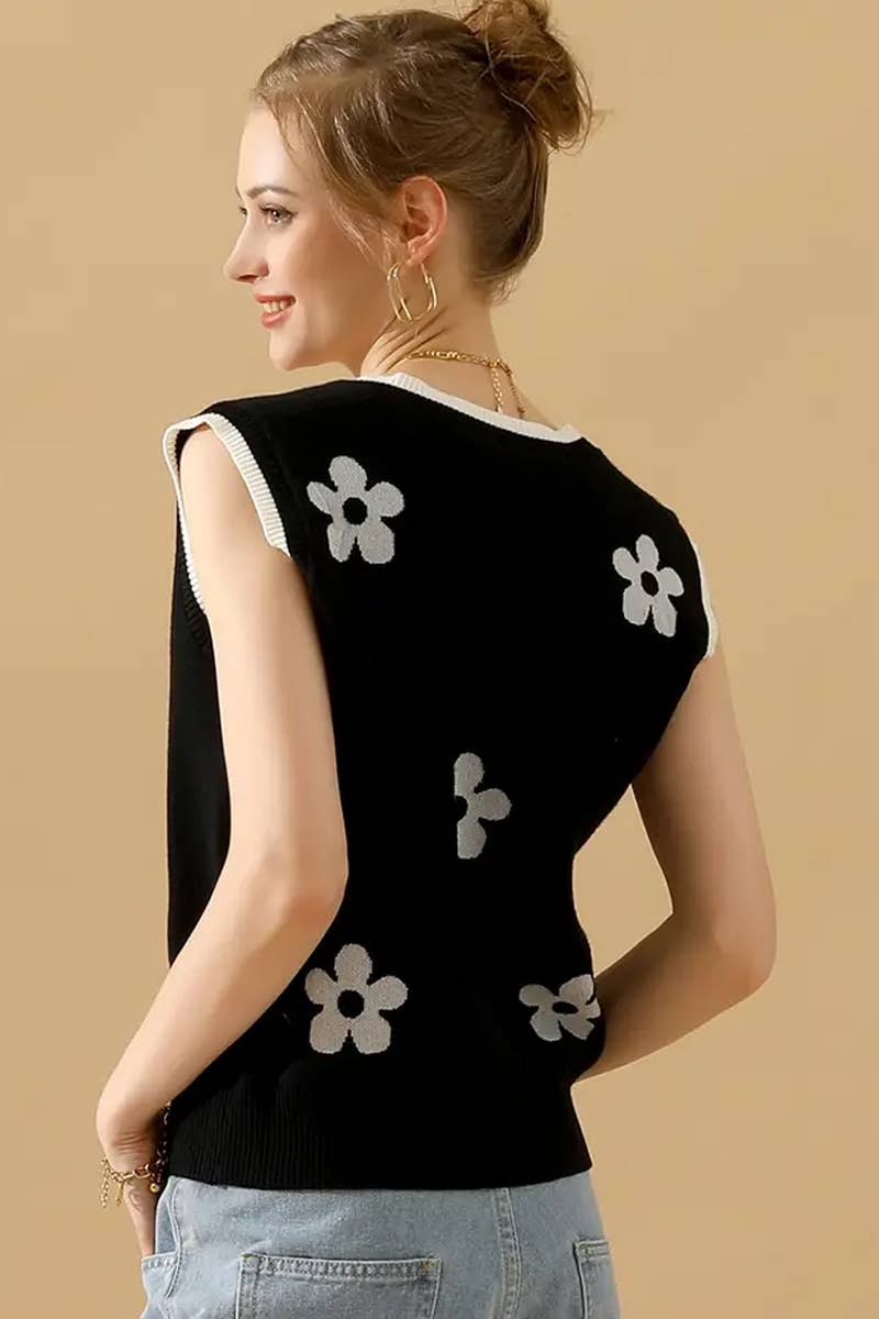 CWTBLS1762_SPRING AND SUMMER V-NECK SLEEVELESS FLORAL VEST