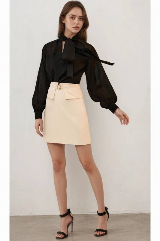 CWBSS0502_HIGH WAIST METAL BUTTON A-LINE MINI SKIRT