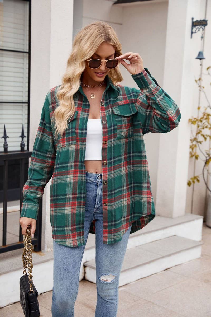 CWTSTL1693_LOOSE PLAID LONG SLEEVE POCKET SHIRT