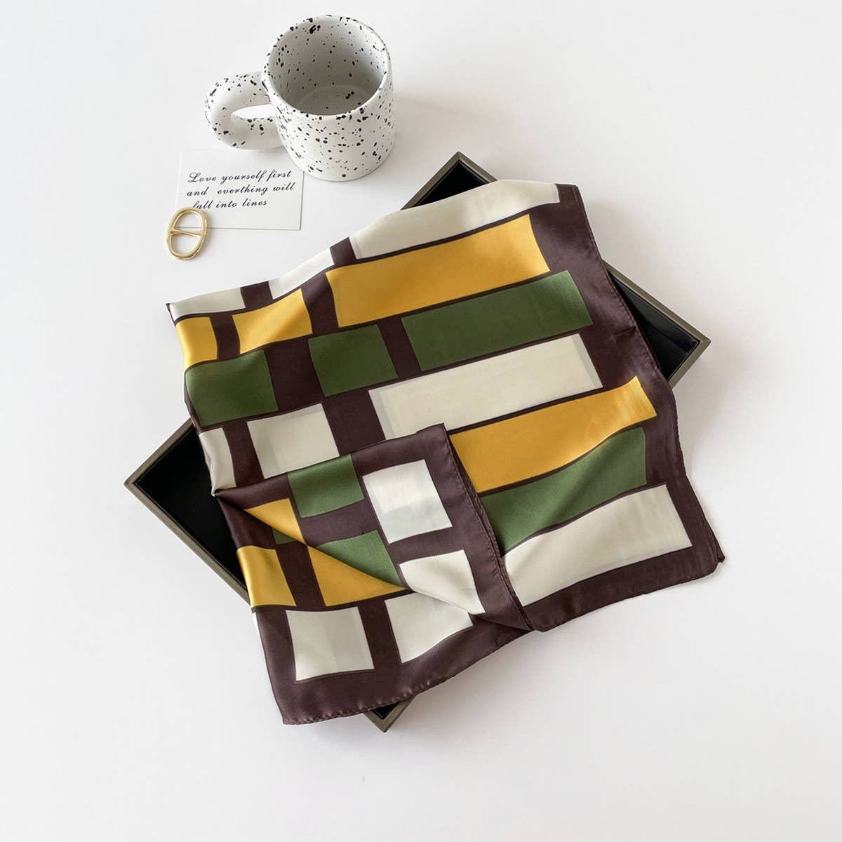 Letter Print Satin Square Scarf for Women