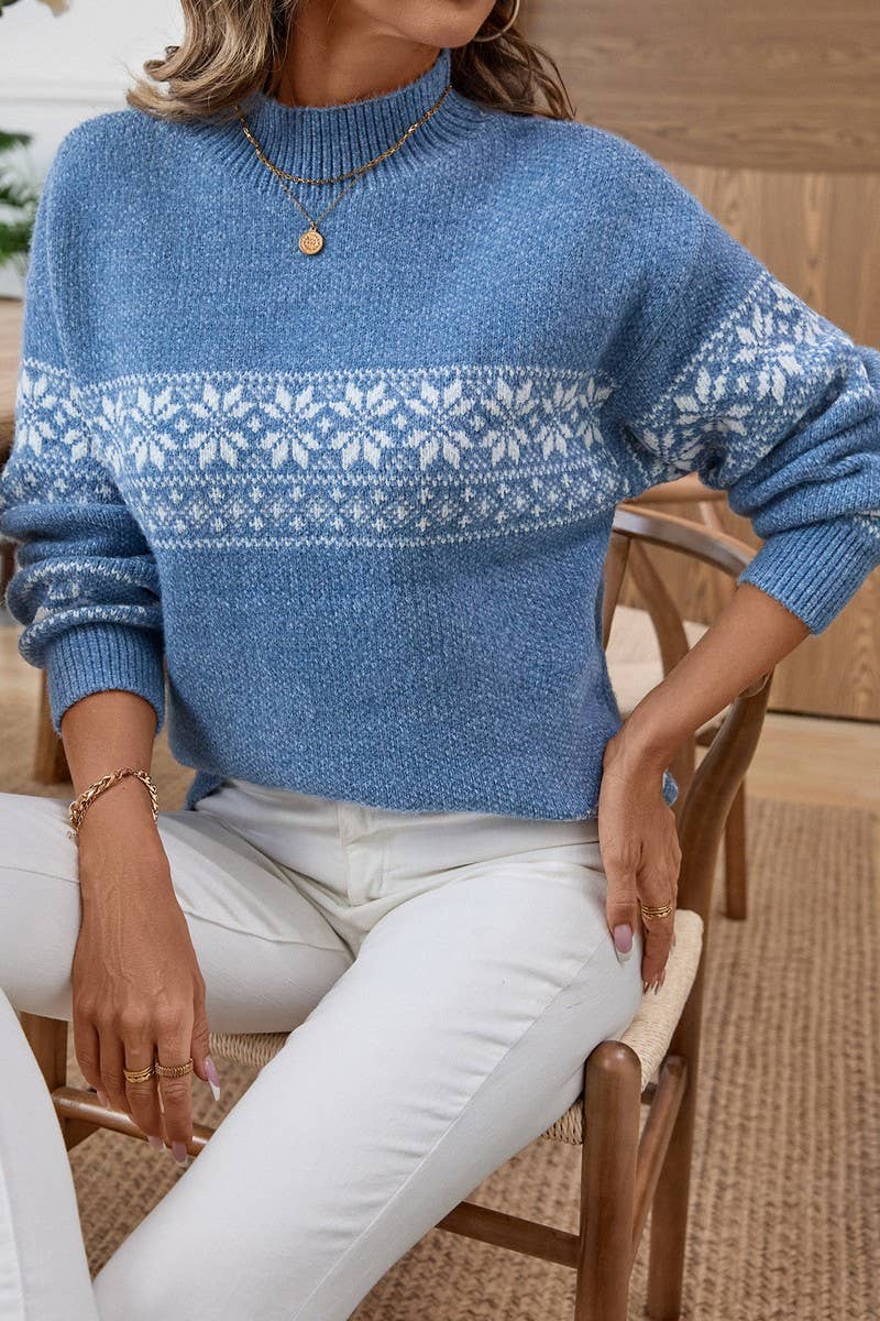 CWOSWL07453_CHRISTMAS SNOWFLAKE HALF TURTLENECK SWEATER