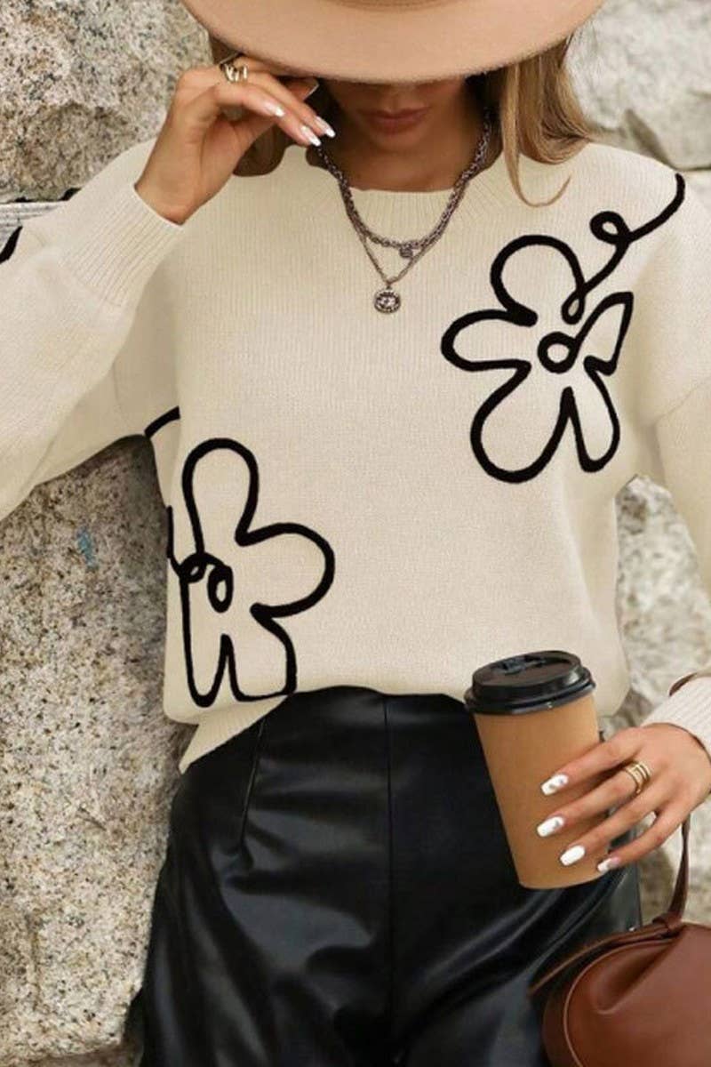 CWOSWL07304_3D FLORAL EMBROIDERED CREWNECK KNIT SWEATER