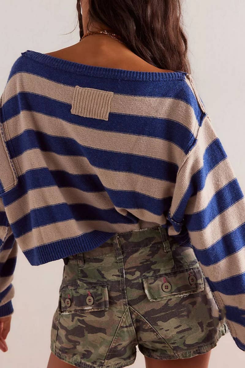 CWOSWL5845_WINTER STRIPED LONG-SLEEVED KNIT SWEATER