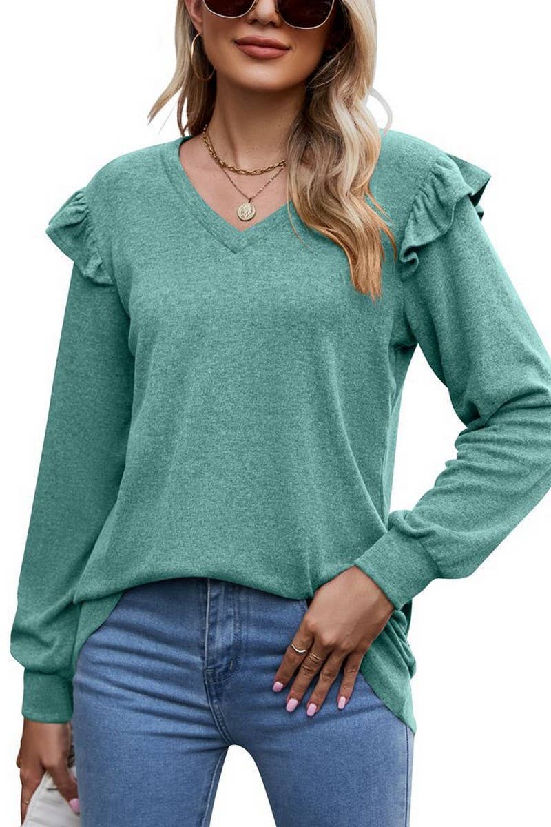 CWTTL1646_V-neck Long Sleeve Pullover Top