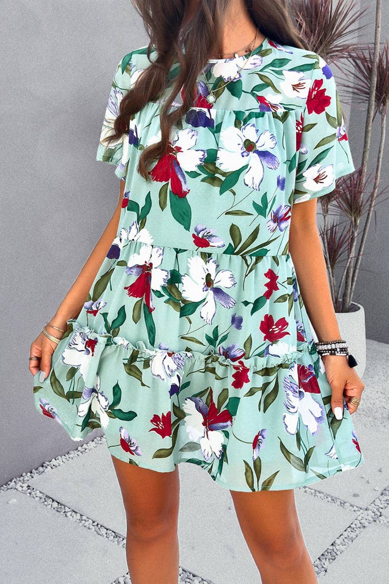 CWDSD7136_2025 LEISURE HOLIDAY PRINT SHORT SLEEVE DRESS