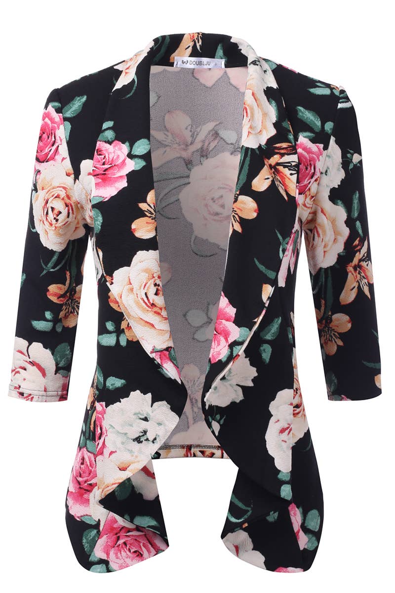 CWOBL089_Casual Work 3/4 Sleeve Open Front Blazer