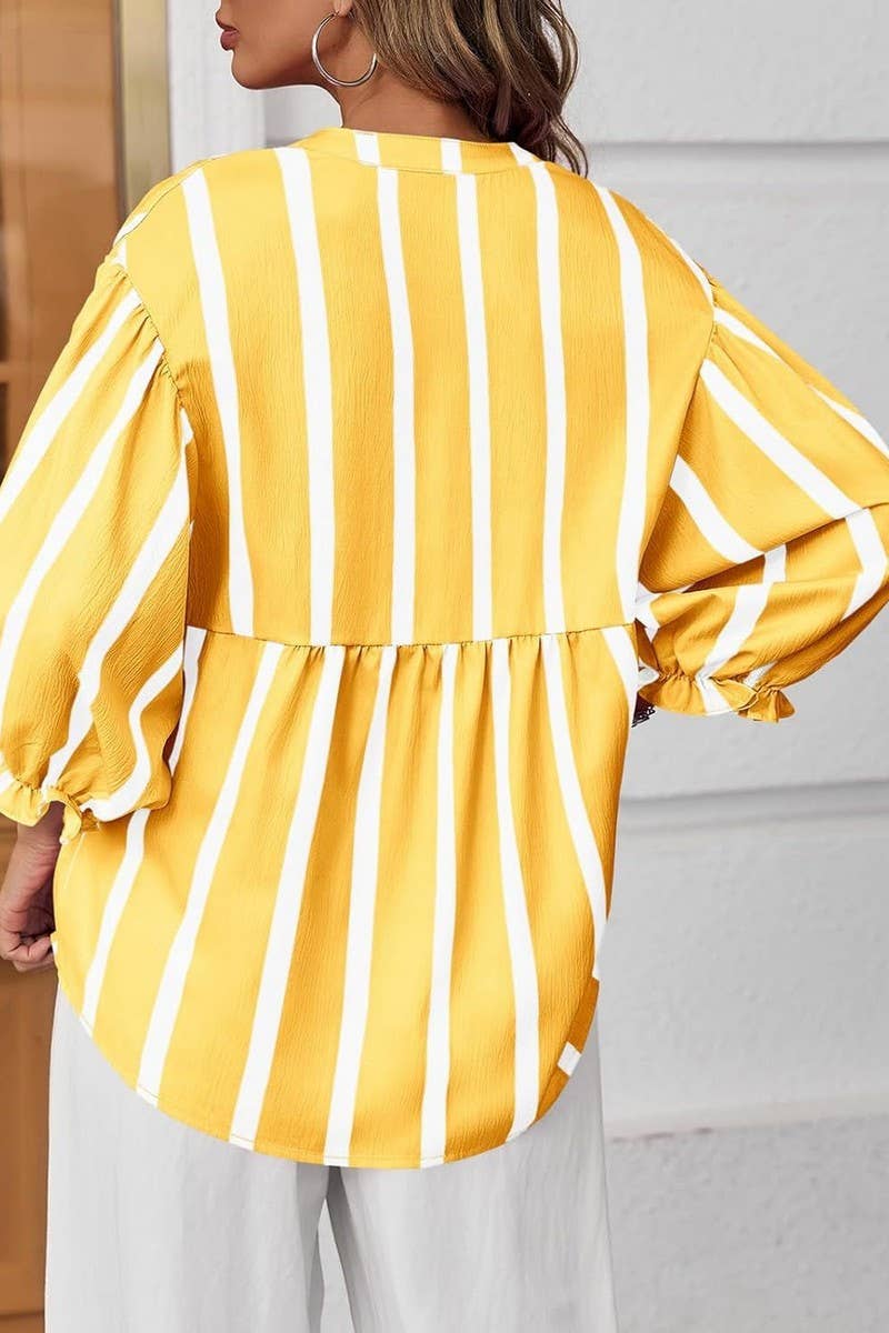 CWTBLL01203_2025 SUMMER FALL STRIPED PUFF SLEEVE BLOUSE