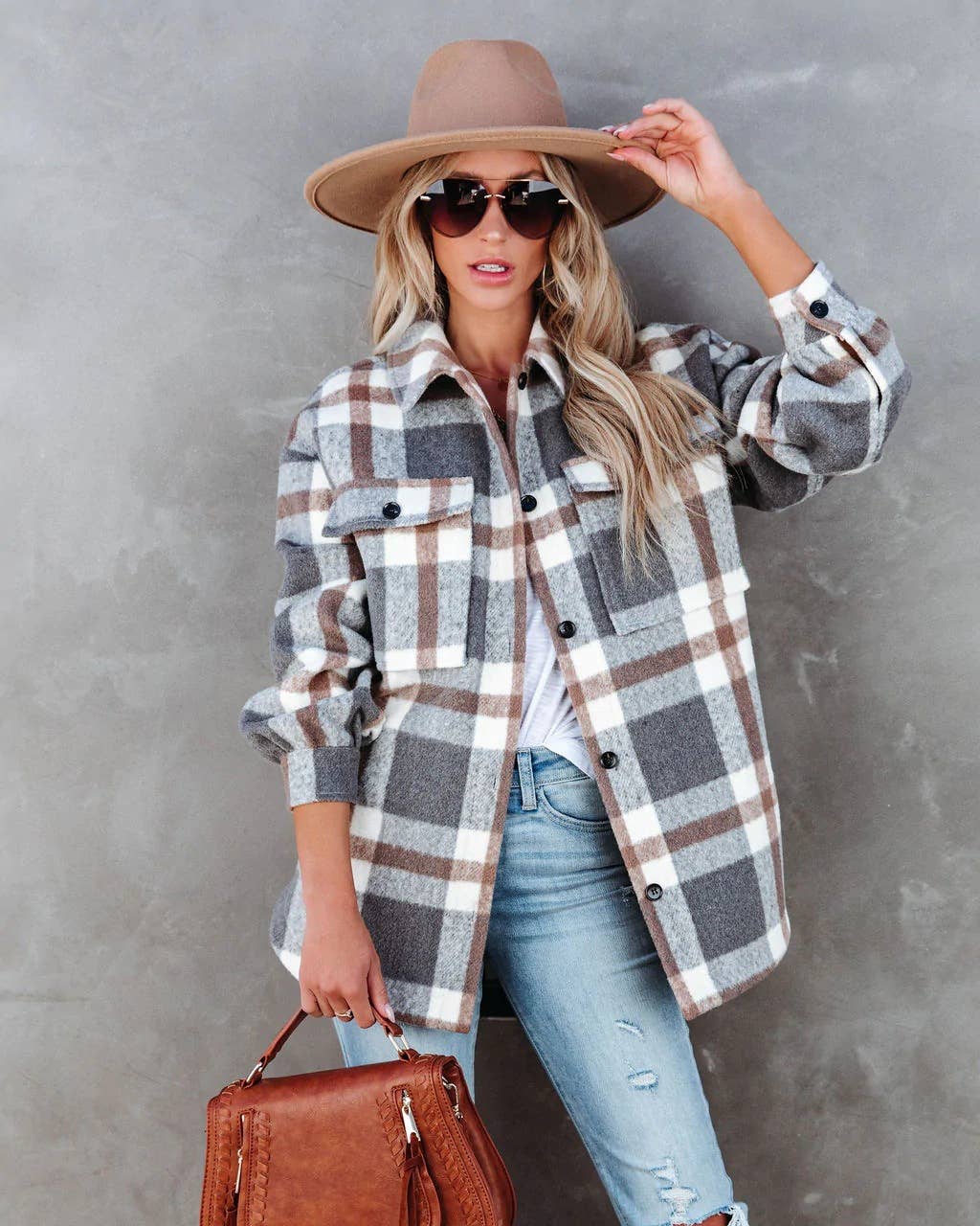 Checkered brushed lapel jacket
