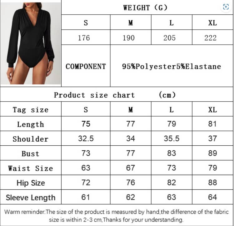 CWTBLL2751_SOLID COLOR LONG SLEEVE V-NECK BODYSUIT