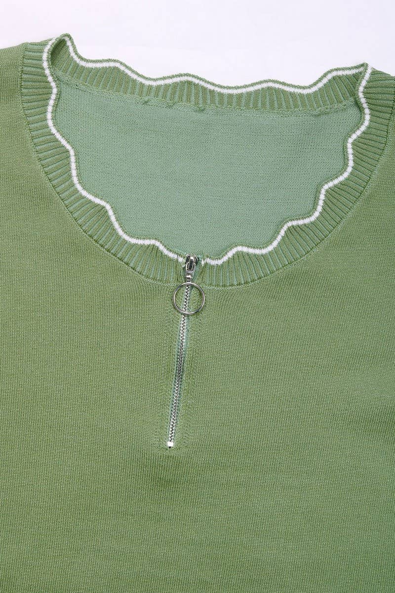 CWOSWL6844_ZIPPERED CONTRASTING CREW NECK CASUAL SWEATER