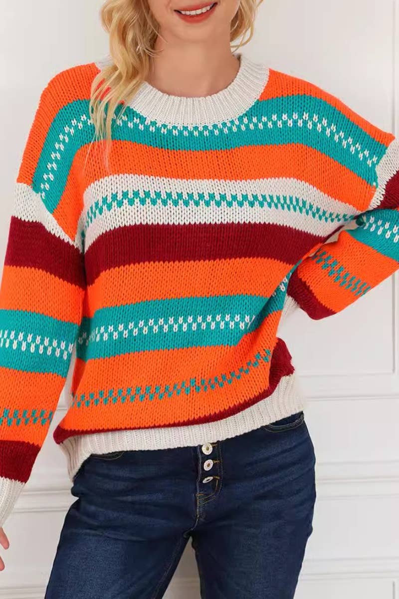 CWOSWL6664_CREW-NECK STRIPED LONG-SLEEVED SWEATER