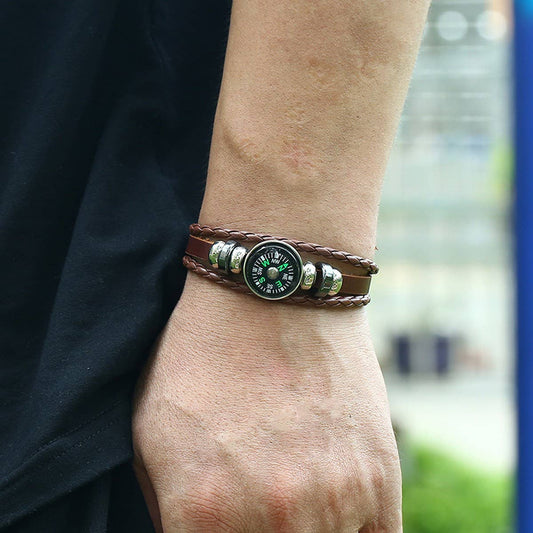 MULTI-LAYER BRAIDED BEADED COWHIDE BRACELET