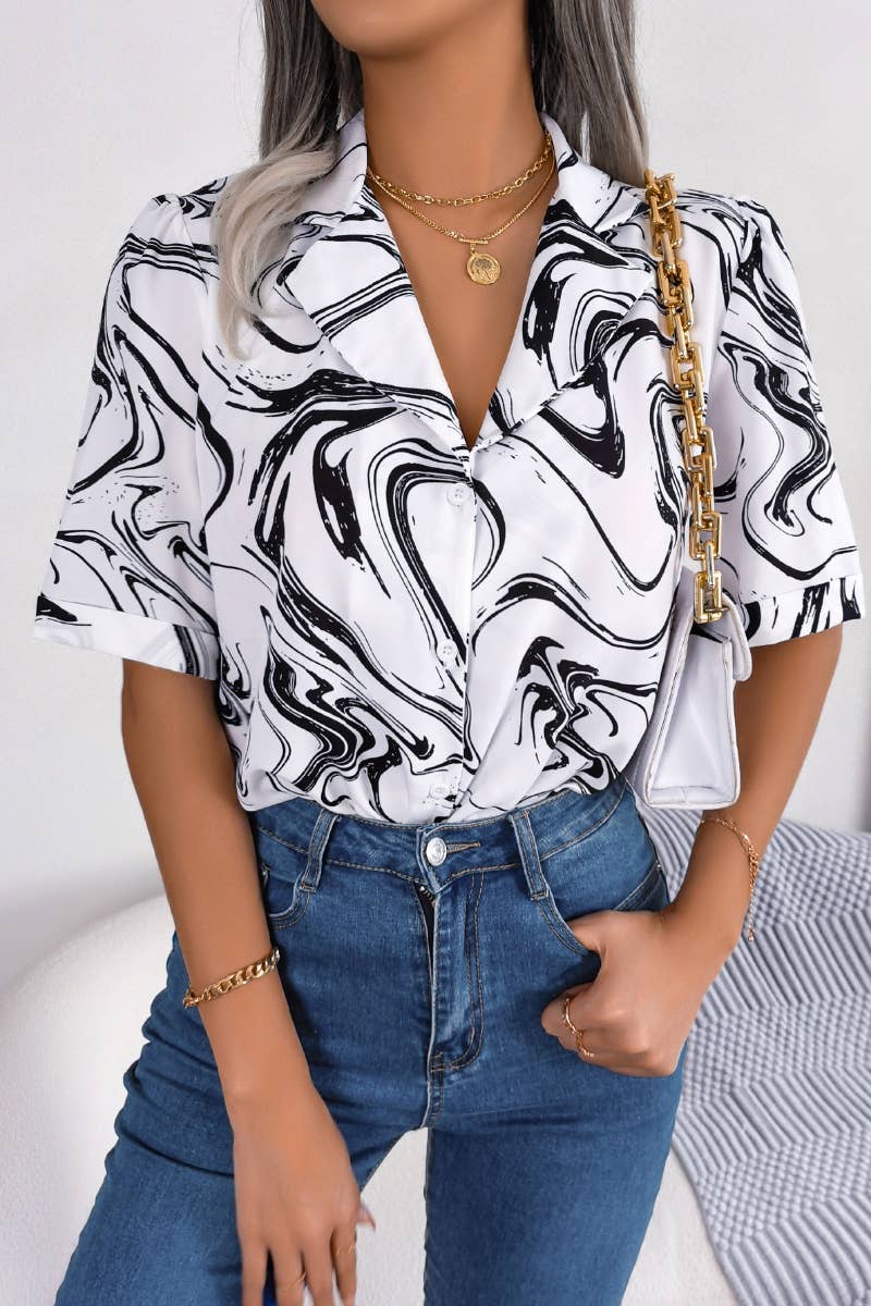 CWTSTS0443_CASUAL COLOR CONTRAST SHORT-SLEEVED SHIRT TOP