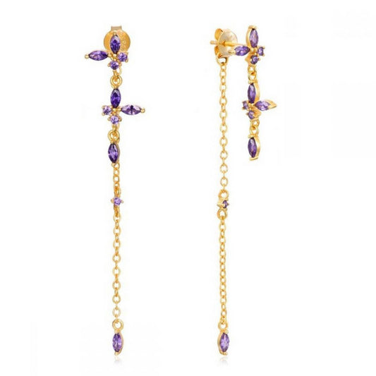 GEOMETRIC ZIRCON OCTAGONAL CHAIN EARRINGS