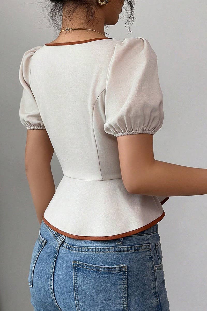 CWTBLS2020_V-NECK TIE FRONT FITTED SHORT SLEEVE SHIRT