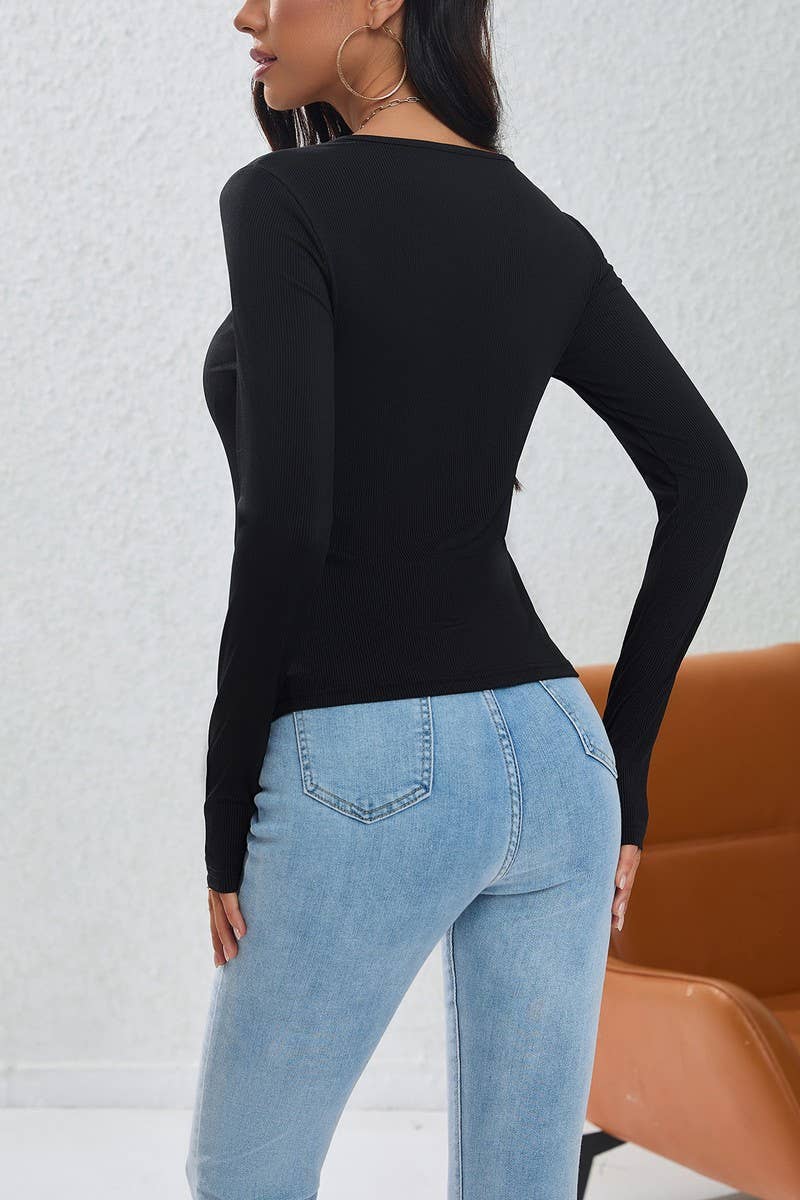 CWTBLL2722_PLEATED BUTTON IRREGULAR KNIT BOTTOMING TOP