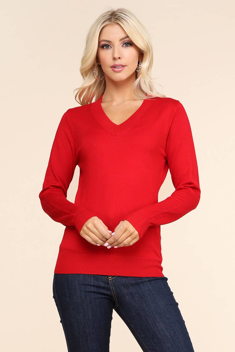 AWOSWL284_Simple V-Neck Pullover Soft Knit Sweater
