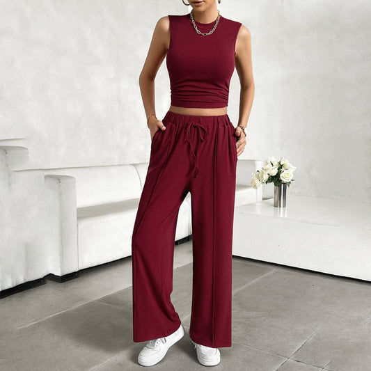 CASUAL SOLID COLOR TOP VEST PANT SUIT