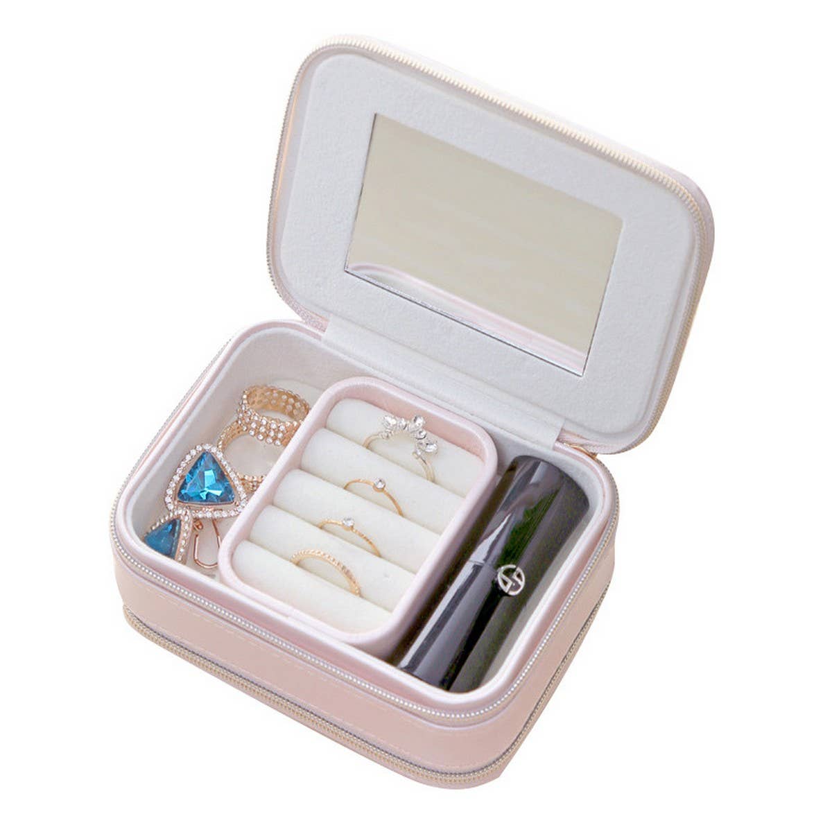 DOUBLE ZIPPER EXQUISITE JEWELRY STORAGE BOX