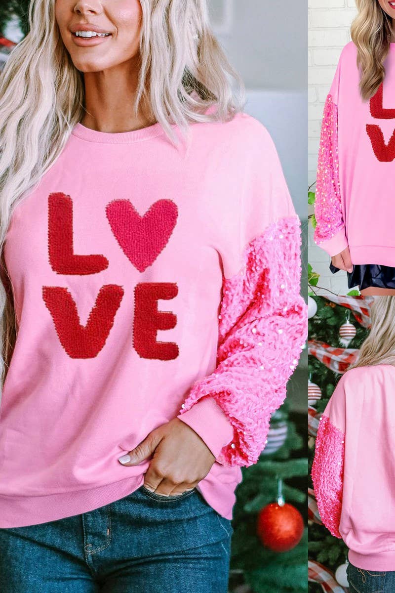CWTBLL01241_VALENTINE SEQUIN SLEEVE LONG SLEEVE SWEATSHIRT