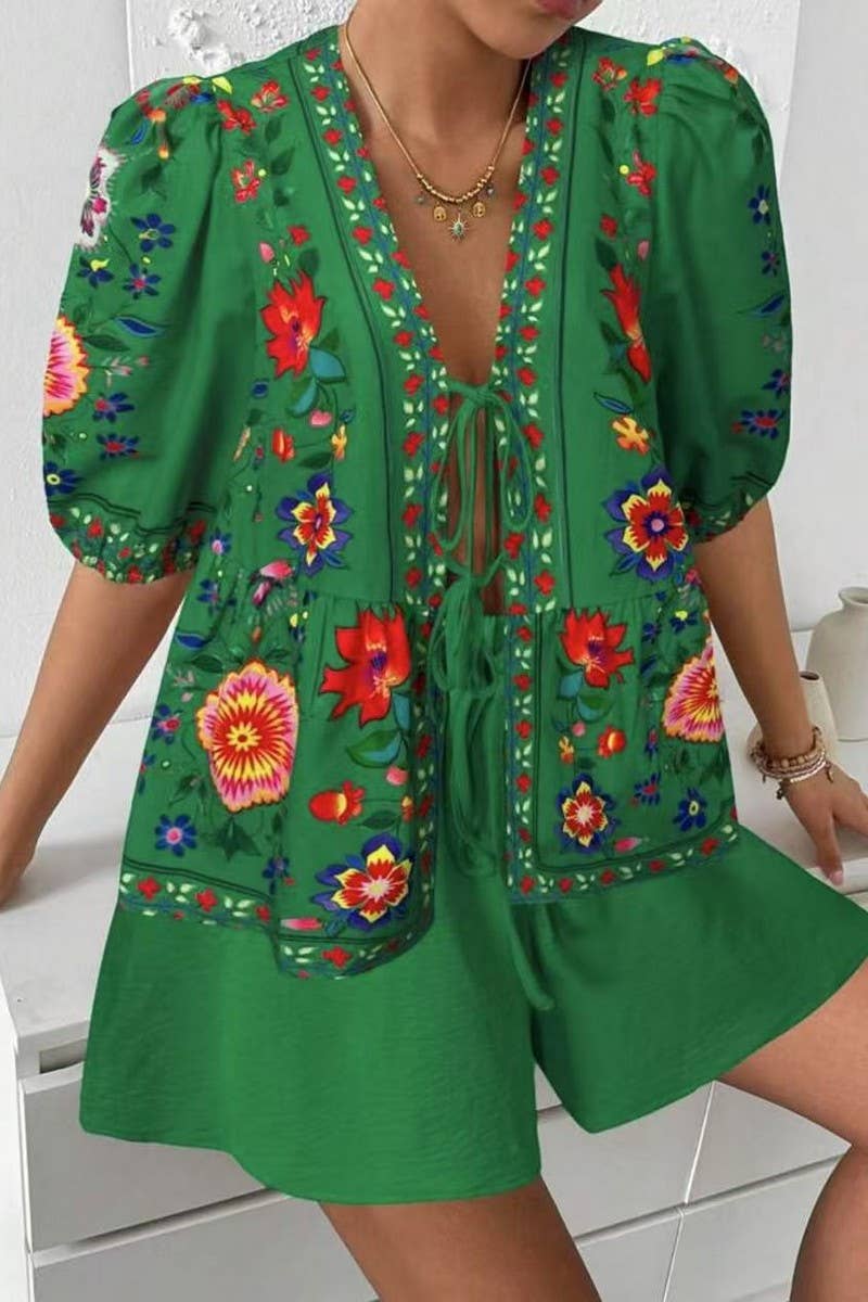 CWSTB2003_FLORAL TIE-FRONT KIMONO TOP & SHORTS SET