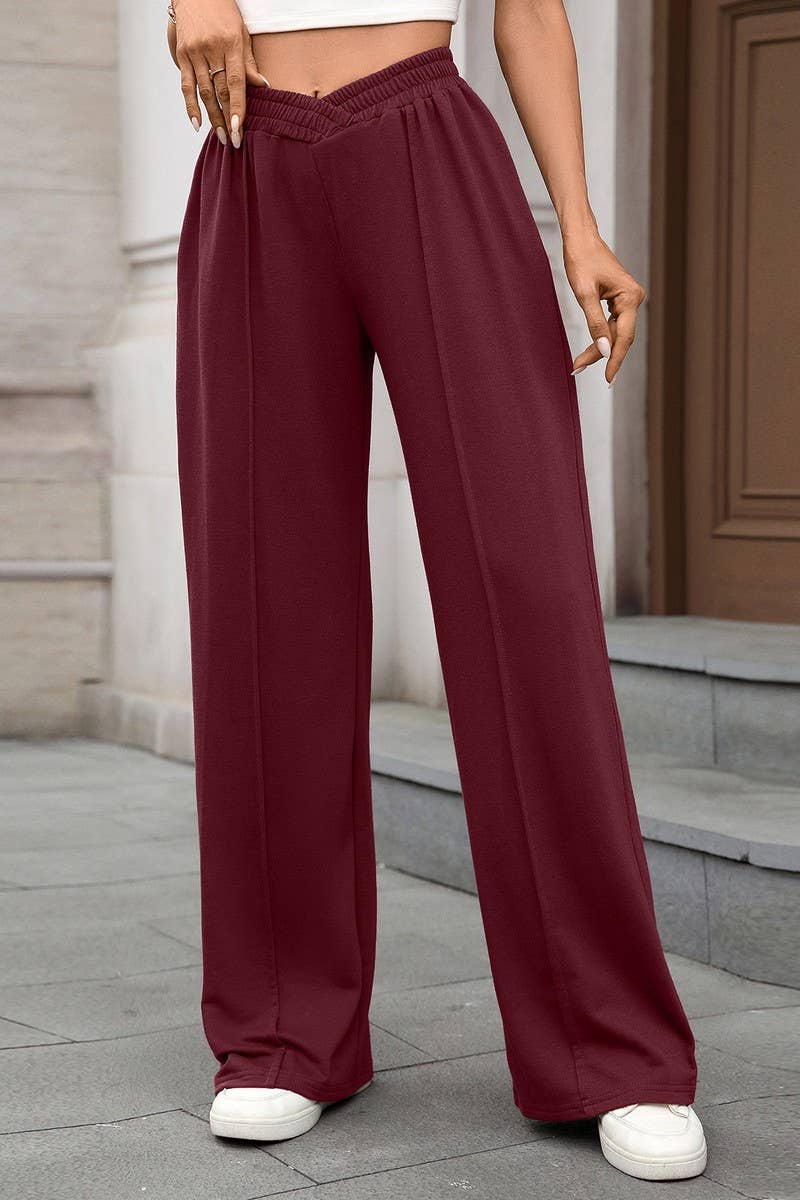 CWBLP01091_CASUAL ELASTIC WAIST WIDE LEG TROUSERS