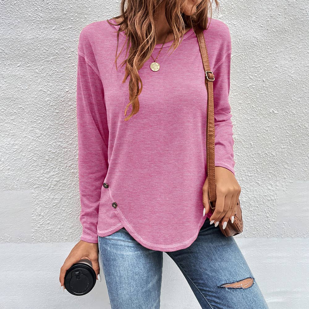 Decorative buttons irregular hem T-shirt